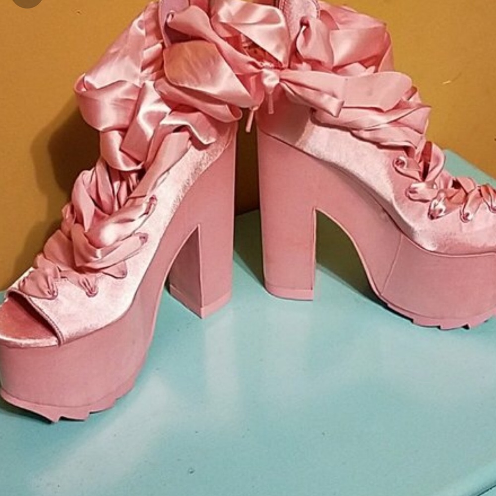 Dolls Kill YRU Ballet Bae Pink Platform Laceup